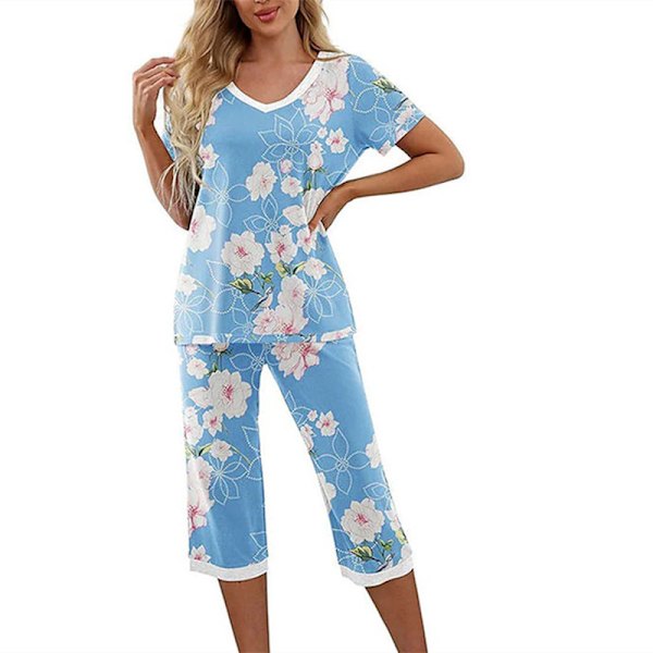 Dampyjamas 2 delar Sovkläder kortärmad Tee & capribyxor Blue Print XL