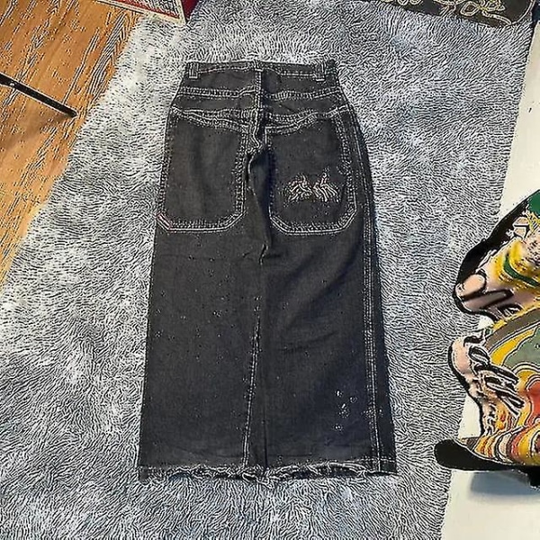 Jnco Baggy Jeans Hip Hop Rock Broderimönster Män Kvinnor 2024 New Fashion Streetwear Retro Harajuku Jeans med hög midja vid ben Auburn M