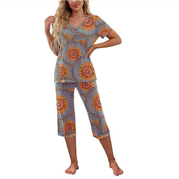 Dampyjamas 2 delar Sovkläder kortärmad Tee & capribyxor Grey L