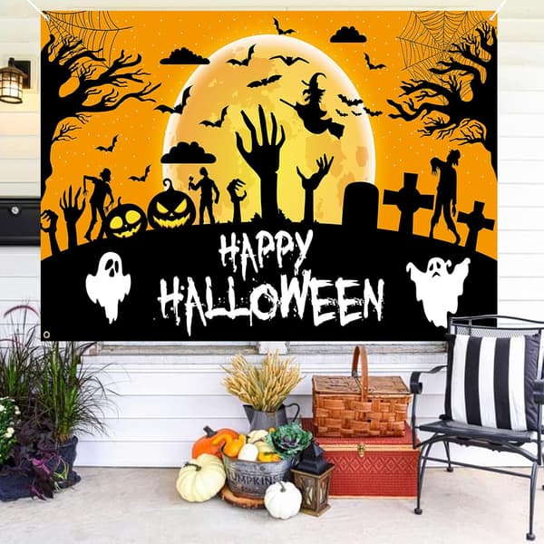 Stor Halloween-baggrundsbanner - Orange Moon Pumpkin