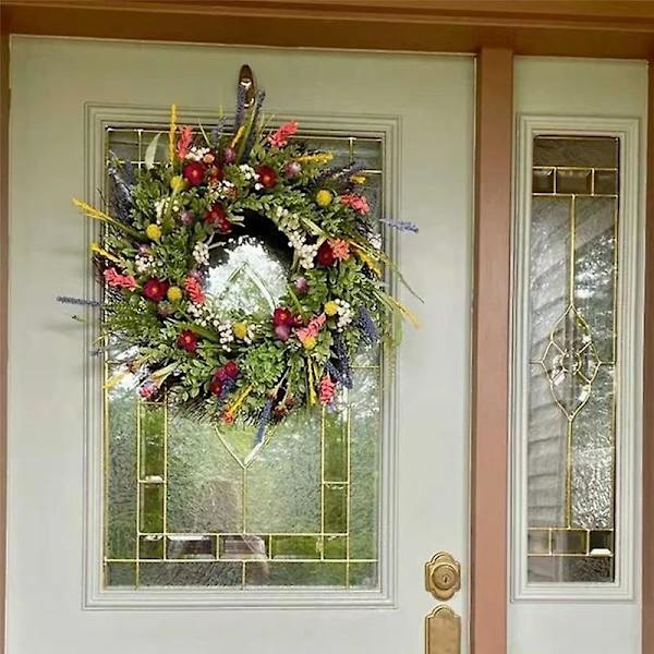 2024 Utomhus Vårdörr Vår och Sommar Vildblomsgarland Simulerade Torkade Blommor Väderbeständig Grön Helårsgirlang, Hem, Landsbygd, Inomhus 50cm