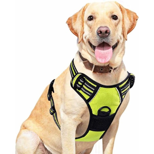Andningsbar och lätt att bära anti-pull hundsele med reflekterande remmar för att justera storleken (Grön, L)