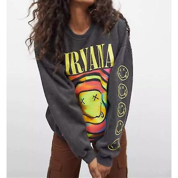 Nirvana Smiley Face Crewneck Sweatshirt Casual Hoodie Heliconia Color Casual Top Grey M