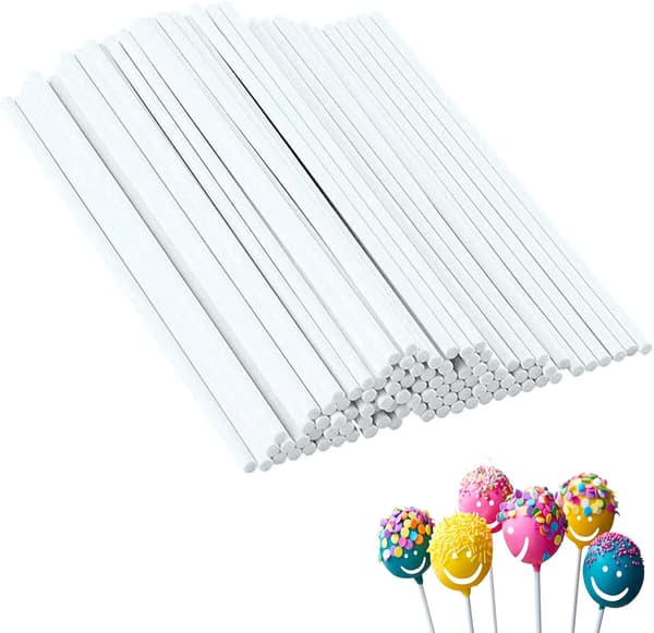 100-pack Pappersugarrör för att göra roliga Lollipops, Vita