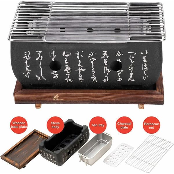Japansk kolgrill, bärbar bordsgrill med basplatta