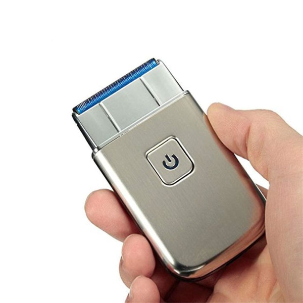 Herr fram- och återgående mini elektrisk rakkniv folierakapparat för mensladdlös USB laddning Reseskäggrakapparat Ansiktstrimmer, silver