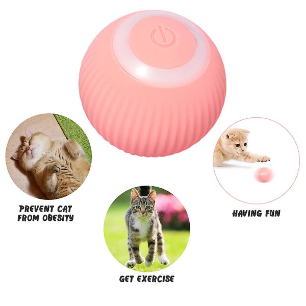 Intelligent interaktiv kattleksaksboll, USB laddning automatisk rullande boll, stimulerar kattkul pink