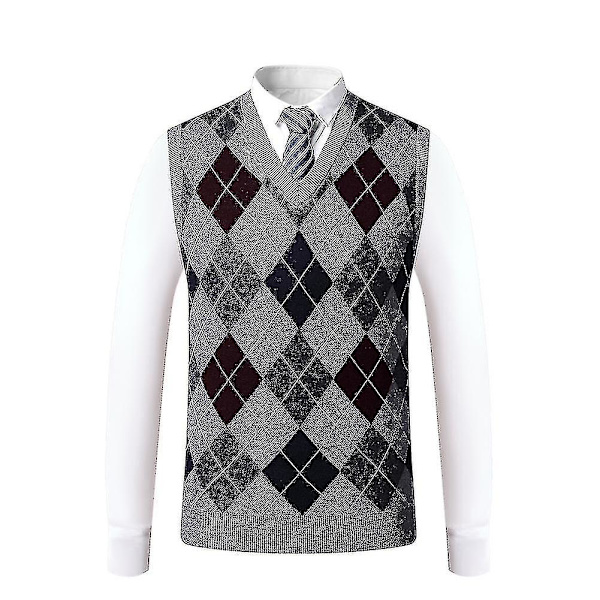 Yynuda Mens Cashmere Pullover Wool Blend Ärmlös stickad V-ringad tröja Grey M