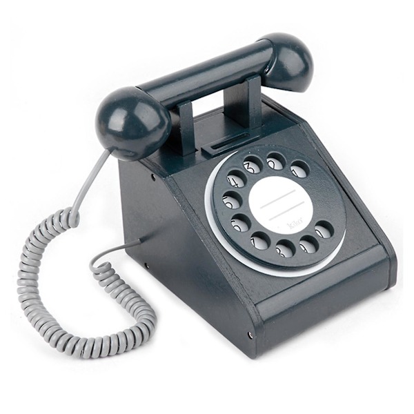 Leketøytelefon i tre, 3 farger å velge mellom, rosa, gul, svart, for småbarn, gutter og jenter Black