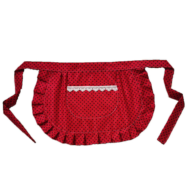 Retro Förkläden Midja Förkläde För Flickor Tight Kostym Vit Bomull Halv Förkläde Fest Heta Red-White