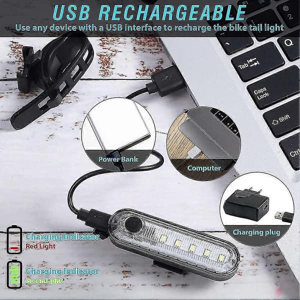 2 stk USB-oppladbare LED-sykkellys Baklys Sterkt 4 Moduser Vanntette Sykkelbaklys, Rød