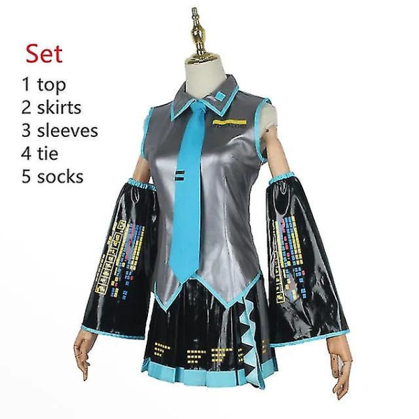 Anime vocaloid miku cosplay kostym peruk klänning kawaii miku cosplay outfits halloween karneval fest kostymer Full set1 Xl