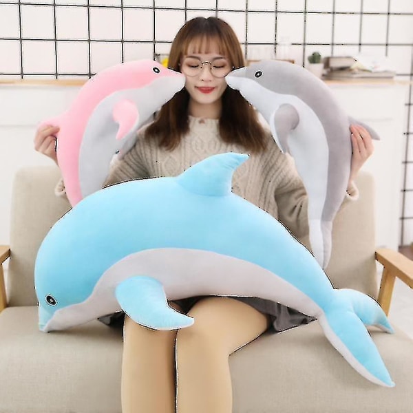 1 stk 30-160cm Stor Utstoppet Delfin Blå Rosa Plysjleketøy Hav Ocean Akvatisk Dyr Barn Plysjdyr Dukke Gutter Jenter Bursdagsgave grey 30cm
