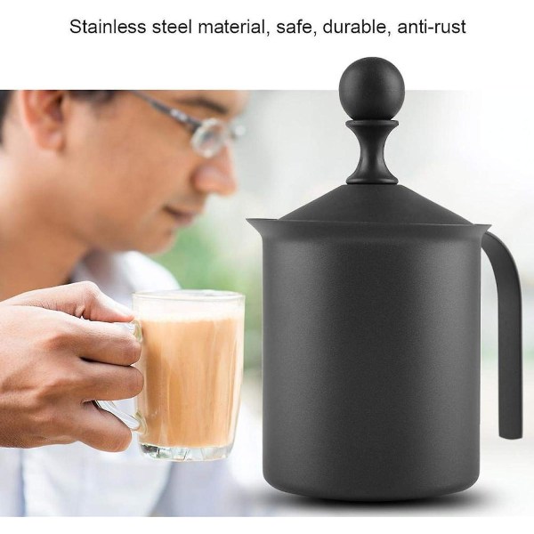 Manuell Melkeskummer, rustfritt stål, manuell dobbel netting melkeskummer, skummaskin, kaffe, cappuccino, dekorasjonsverktøy 800ML