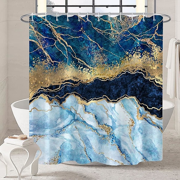 Marmor badrum duschdraperi lila guld tyg duschdraperier med krokar akvarell abstrakt duschdraperi foder 72x72 tum Black Gold 72x72 inch