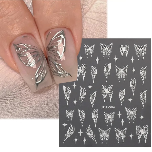 4 ark Butterfly Nail Art Stickers Dekaler 3D självhäftande laser