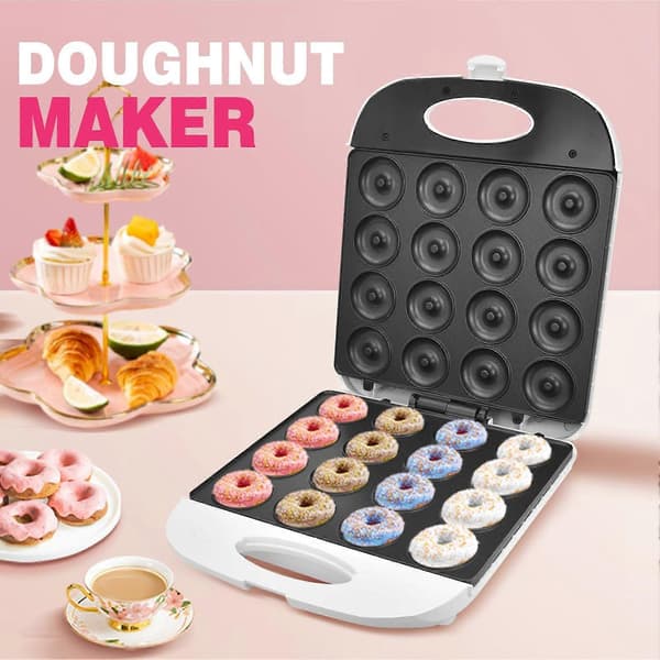 Donutmaskine 1400W 16 Donuts Non-Stick Mini Pandekagemaskine til Morgenmad Snacks Desserter