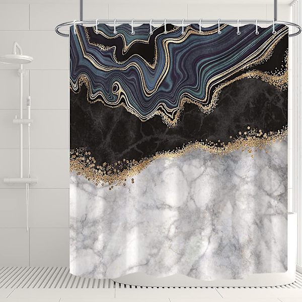 Marmor badrum duschdraperi lila guld tyg duschdraperier med krokar akvarell abstrakt duschdraperi foder 72x72 tum Black White 72x84 inch
