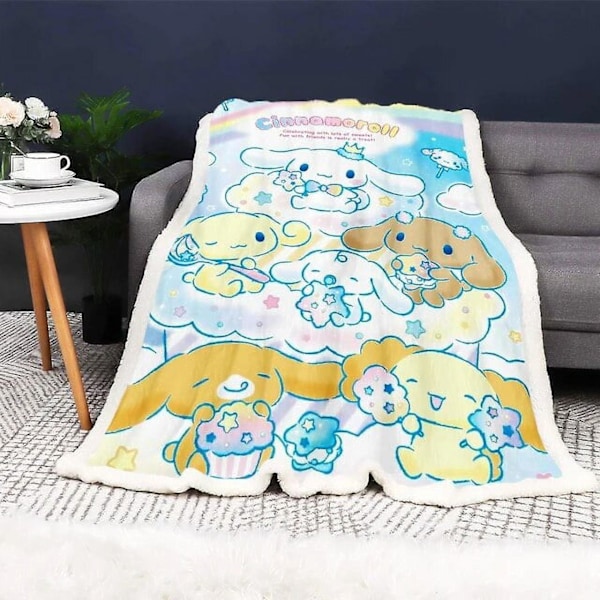 Cinnamoroll Tilpasset Moderne Reaktivt Trykkpledd og Kastepledd Myk Vinter Anime Plysj Kawaii Furry Barn Trykt-w85 80x60in 200x150cm