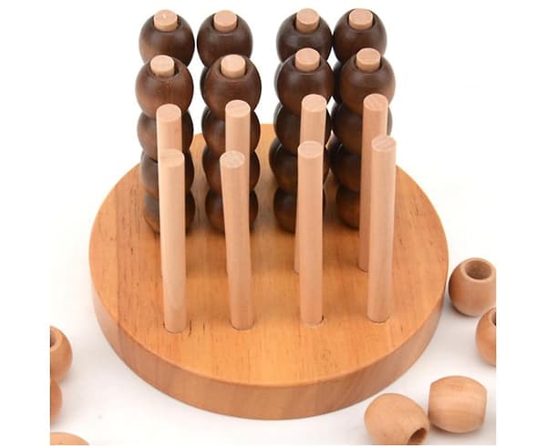 Vuxen barn utbildningsspel Trä 3d Connect Four Chess Spatial Thinking Toy