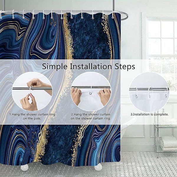 Marmor badrum duschdraperi lila guld tyg duschdraperier med krokar akvarell abstrakt duschdraperi foder 72x72 tum Navy 72x84 inch