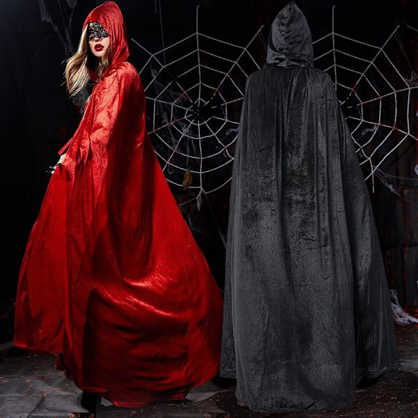 Unisex musta aikuisten noita viitta täyspitkä hupullinen viitta Halloween