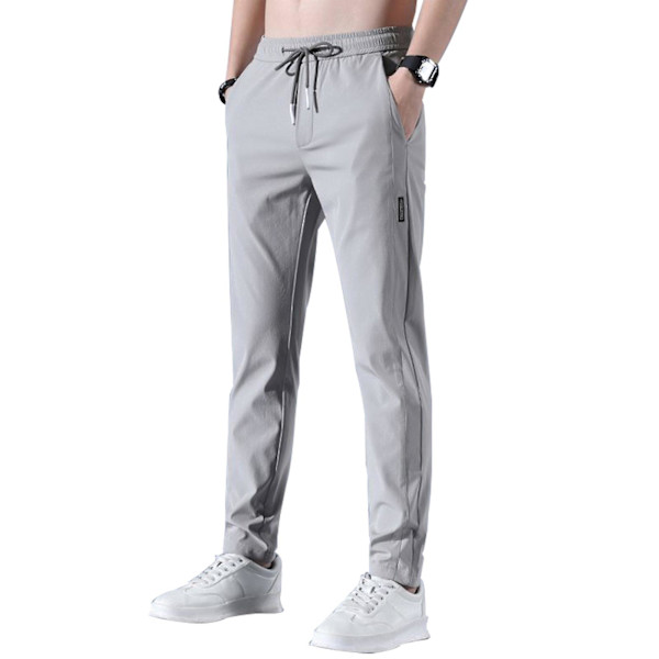 Snabbtorka Stretchbyxor för män, Ice Coola Andningsbyxor Löpning Jogger Träningsbyxor med dragsko med fickor Gray 4XL