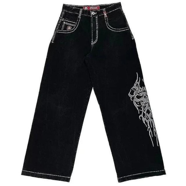 Jnco Baggy Jeans Hip Hop Rock Broderimönster Män Kvinnor 2024 New Fashion Streetwear Retro Harajuku Jeans med hög midja vid ben Dark Grey L