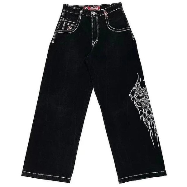 Jnco Baggy Jeans Hip Hop Rock Broderimönster Män Kvinnor 2024 New Fashion Streetwear Retro Harajuku Jeans med hög midja vid ben Gold S