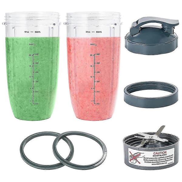 7 deler Nutribullet Blenderkopper og Bladerstatningssett 32Oz Stor kopp kompatibel med NutriBullet
