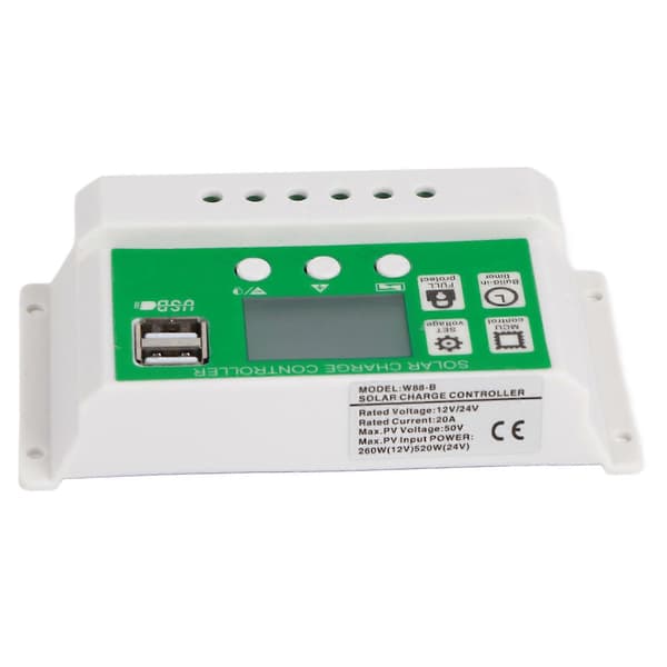 PWM Solar Controller Automatisk Identifikation Dobbelt USB-port Solaroplader med PV-kabel til hjemmet 24V 12V 20A