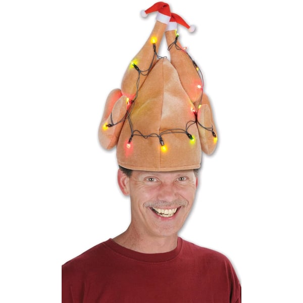 1-Pack Plush Light-Up Christmas Turkey Hat, röd/vit/tan, en si