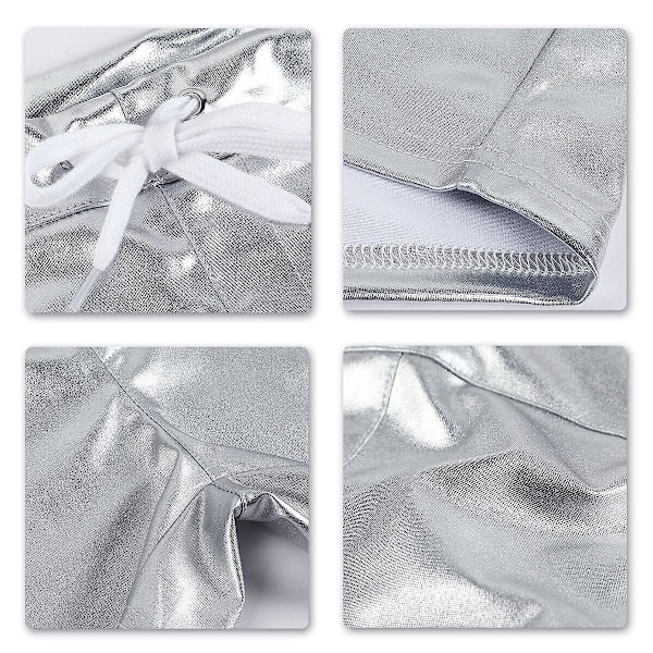 Sliktaa miesten kiiltävät nahkashortsit Silver 2XL