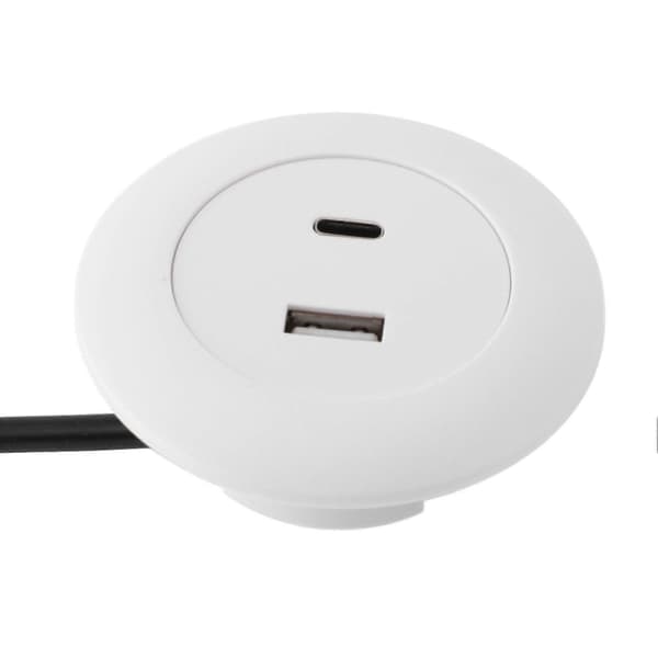 Indbygget strømstik skrivebord USB-opladningshub USB A og C-port til sofabord sengebord