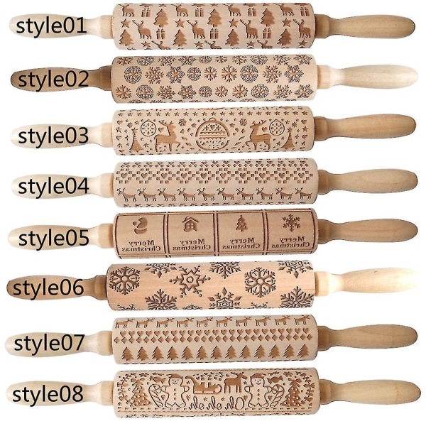Wooden Carvings Pie Cookies Rolling Pin style04
