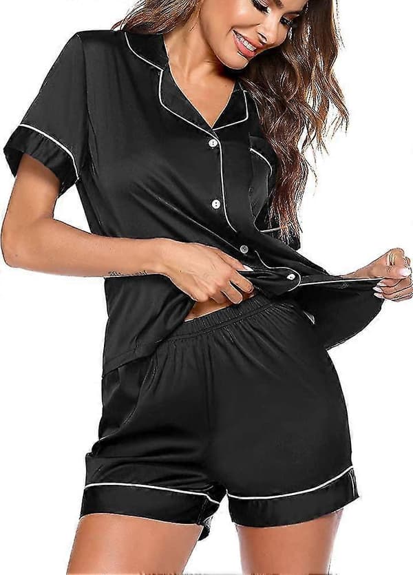 Dame Pyjamas -acsergery Satin Pyjamasæt til Kvinder 2 stk. Silke Kortærmet Knap Ned Gave