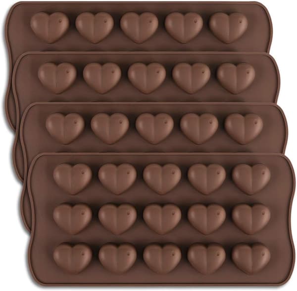 4 stk. 15 Hjerteformede Chokoladeforme i Silikon til Slik