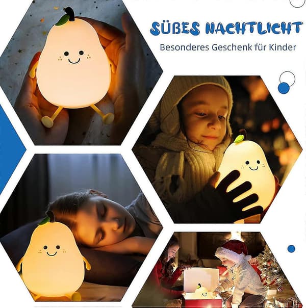 Pæreformet Nattlampe LED Barn Nattlys Varm Lampe USB-lading