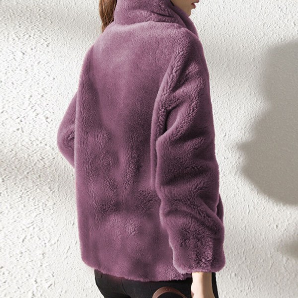 Dam fleece fluffig Teddy Bear Coat Plain Pocket Jacka Ytterkläder Lila 3XL