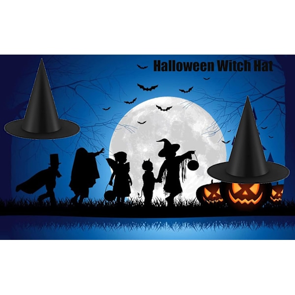 12 KPL Halloween noitahatut Noita-asun tarvikkeet, musta noitahattu