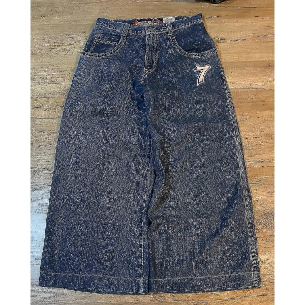 Jnco Baggy Jeans Hip Hop Rock Broderimönster Män Kvinnor 2024 New Fashion Streetwear Retro Harajuku Jeans med hög midja vid ben Blue XXL