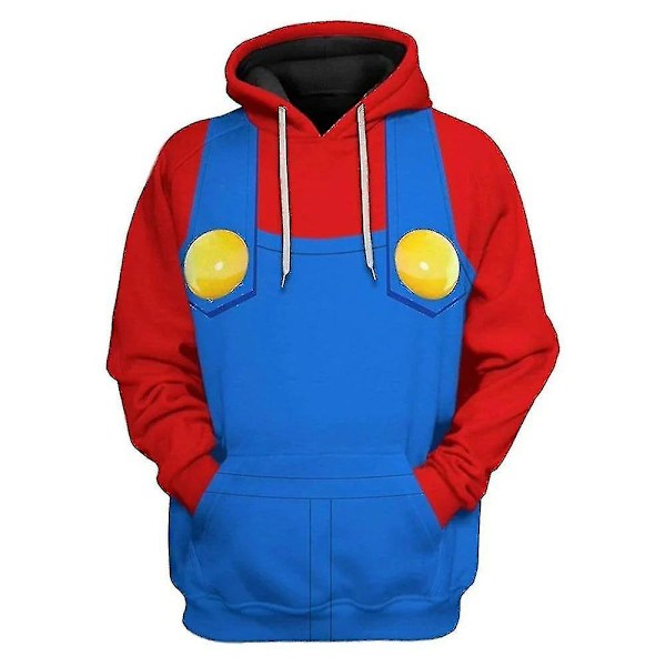 Super Mario Hoodies för Vuxna Kvinnor och Män - Vinterkostym, Huvtröja, Pullover Mario 3XL