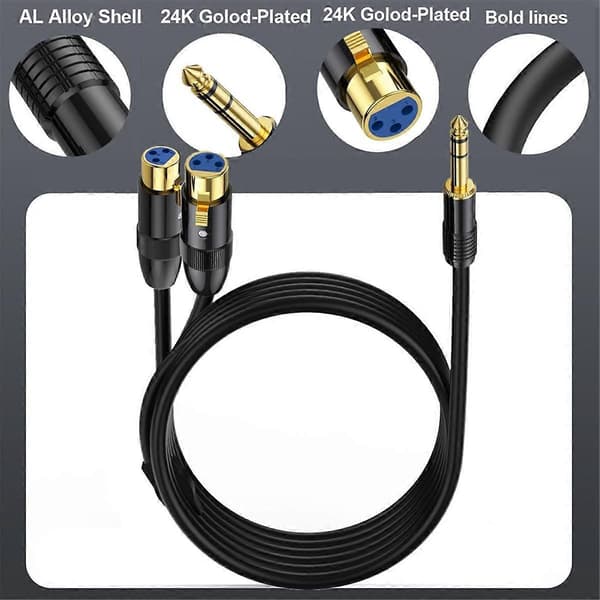 Dobbelt hun XLR til 1/4 tomme TRS Stereo hanstik Y-splitterkabel 2-XLR hun til kvart tomme adapter patchkabel-B