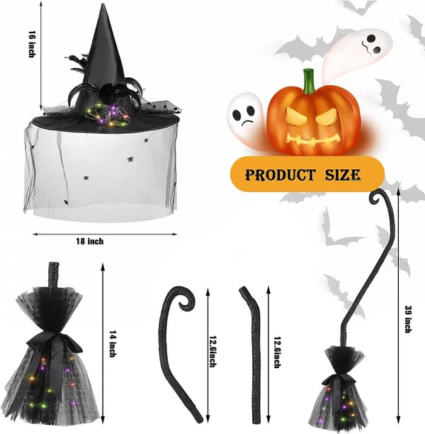 Halloween glödande häxa poom and Hat Set poomsticks Witch Wizard Hats
