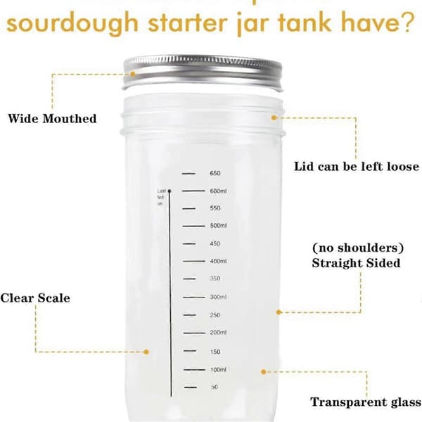 Brødfermenteringsglas, med åndbart stoflåg, termometer, genanvendelig surdejsglas, brødbagning, lille