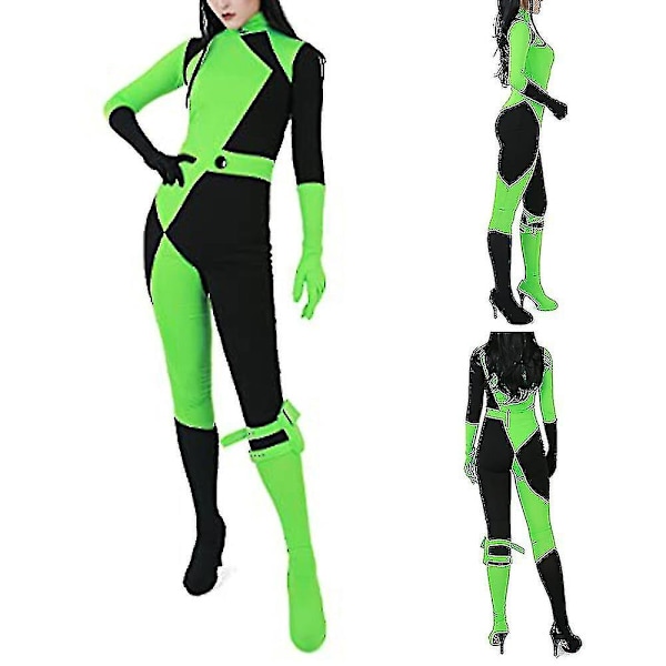 Kim Possible Miss Go Bodysuit Jumpsuit Shego Cosplay Kostume til Kvinder Halloween Fest Karneval Fancy Udklædning 160
