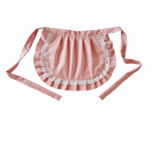 Retro Förkläden Midja Förkläde För Flickor Tight Kostym Vit Bomull Halv Förkläde Fest Heta Pink-White