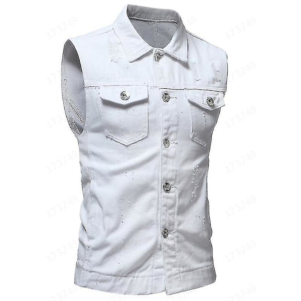 Denimväst Herr Lapel Ärmlös Slim Fit Casual Jean Väst light blue 2XL