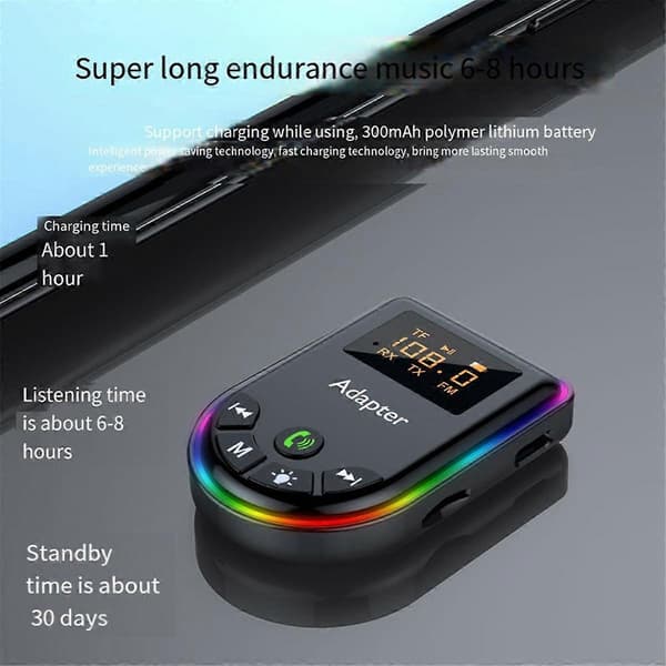5.3 Bluetooth-sender/-modtager 2-i-1 Bluetooth-adapter med LED-display RGB-lys til bil, pc, tv, højttaler, hovedtelefoner