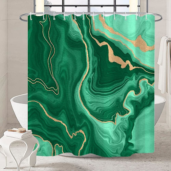 Marmor badrum duschdraperi lila guld tyg duschdraperier med krokar akvarell abstrakt duschdraperi foder 72x72 tum Green 72x72 inch